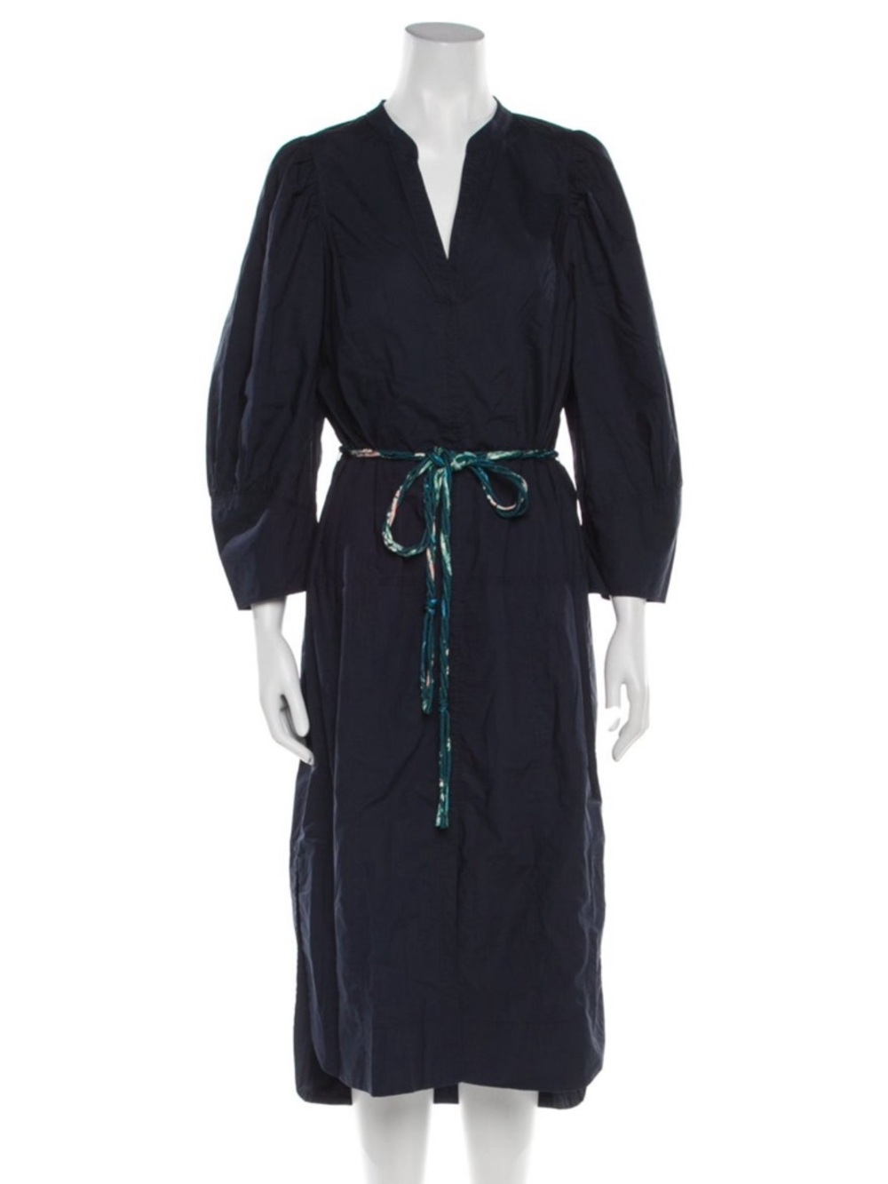Rebecca Taylor Navy Maxi Dress with Teal Tie Belt
